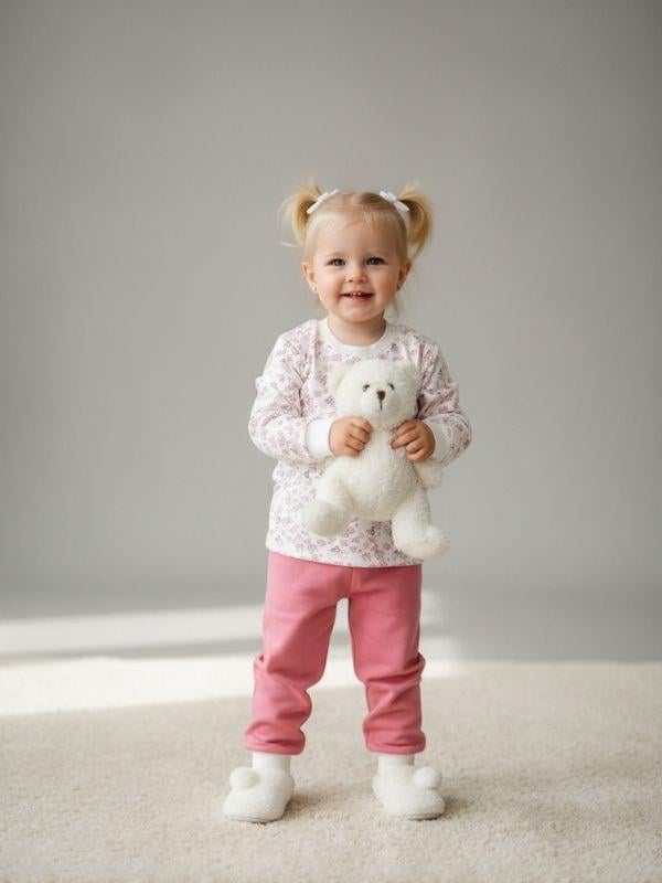 Kız Çocuk Pamuklu Çiçek Desenli Yumuşak Dokulu Pijama Takımı