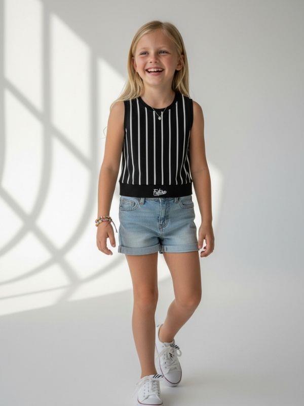 Kız Çocuk Pamuklu Çizgili Crop Bluz