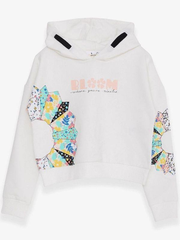 Kız Çocuk Pamuklu Crop Kapüşonlu Sweatshirt