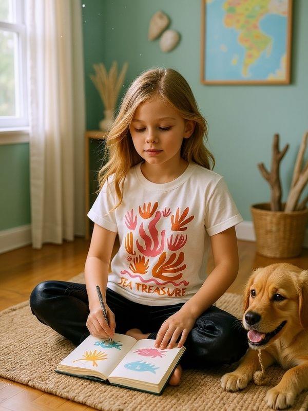 Kız Çocuk Pamuklu Desenli Tasarım T-shirt