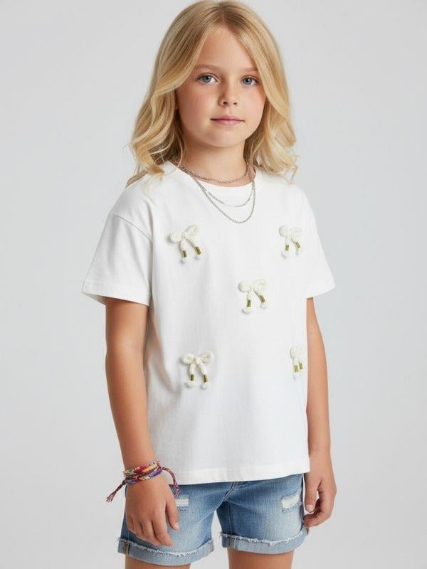 Kız Çocuk Pamuklu Fiyonk Detaylı T-shirt