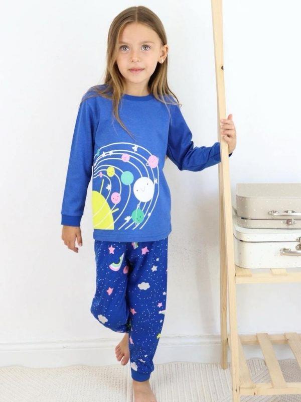Kız Çocuk Pamuklu Gezegen Baskılı Pijama
