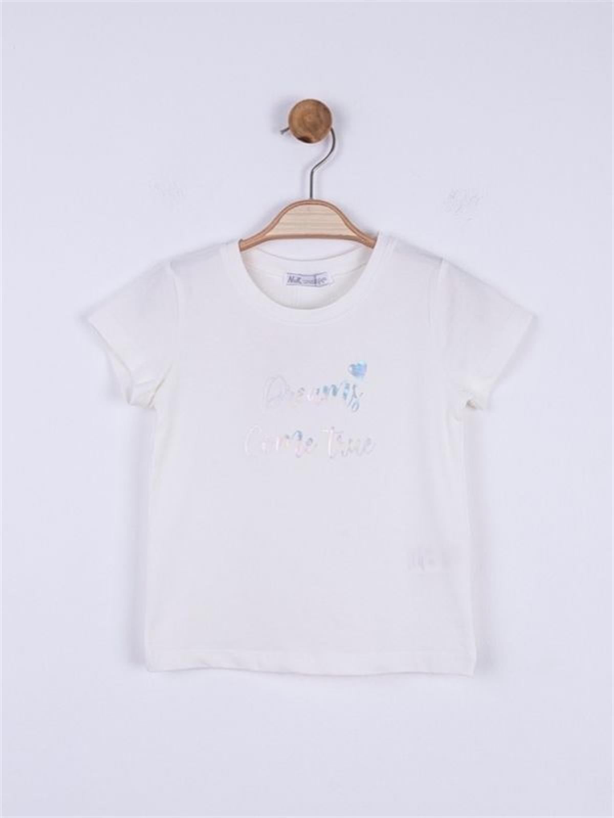 Kız Çocuk Pamuklu Gümüş Parlak Yazılı Mila Tshirt