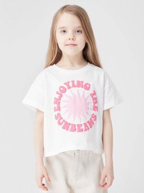Kız Çocuk Pamuklu Güneş Kabartma Baskılı Bluz