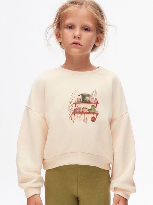 Kız Çocuk Pamuklu İki İplik Önü Baskılı Sweatshirt