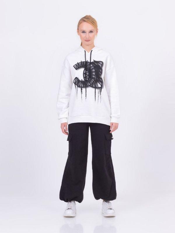 Kız Çocuk Pamuklu Kapüşonlu Baskılı Sweatshirt