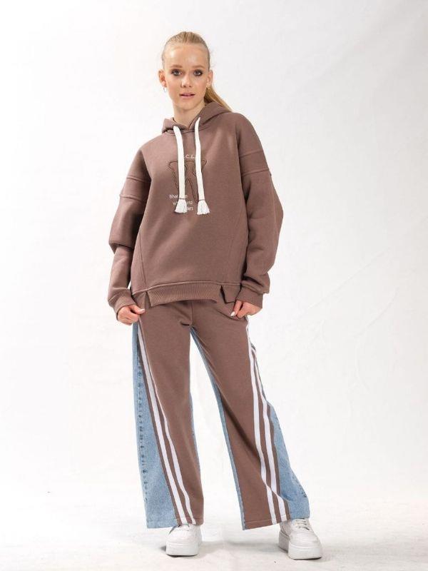 Kız Çocuk Pamuklu Kapüşonlu Yırtmaçlı Yarasa Kol Şardonlu Sweatshirt