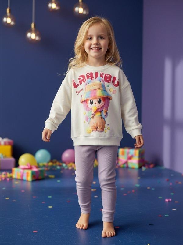 Kız Çocuk Pamuklu Karakter Baskılı Taytlı Takım