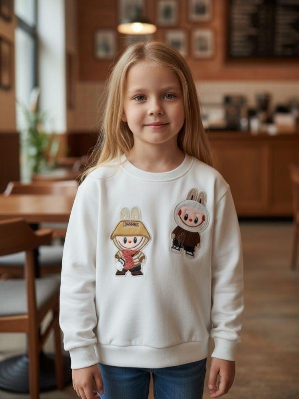 Kız Çocuk Pamuklu Karakter İşlemeli Sweatshirt