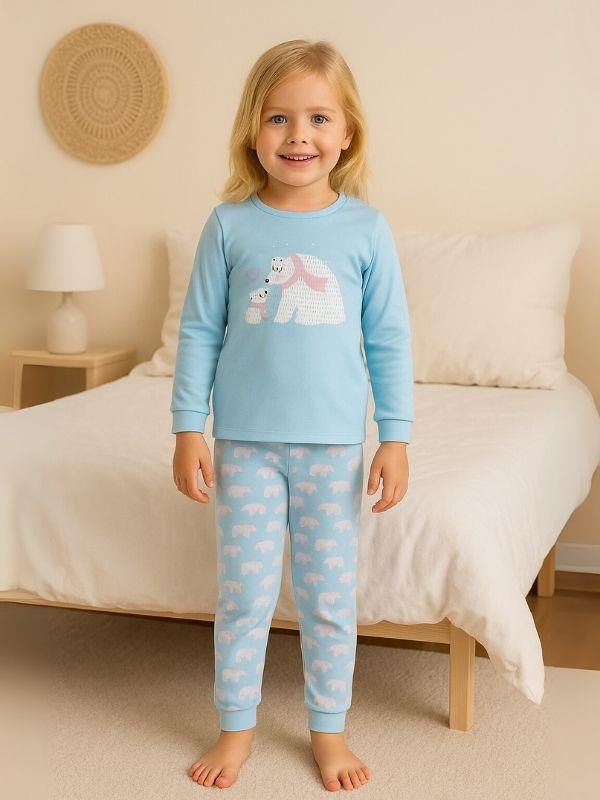 Kız Çocuk Pamuklu Kutup Ayısı Baskılı Pijama Takımı