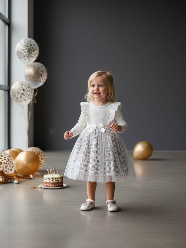 Kız Çocuk Pamuklu Leopar Detaylı Tütülü Elbise