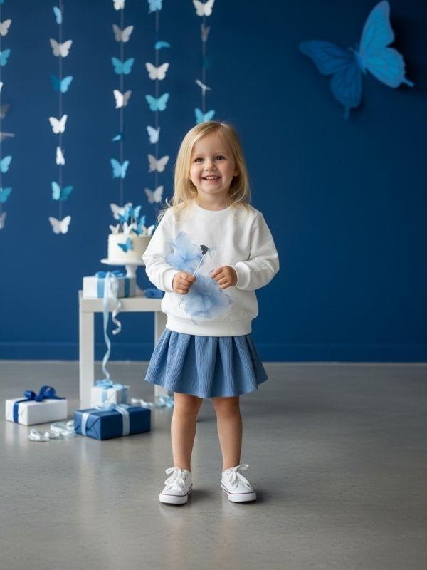 Kız Çocuk Pamuklu Mavi Çiçekli Sweatshirt