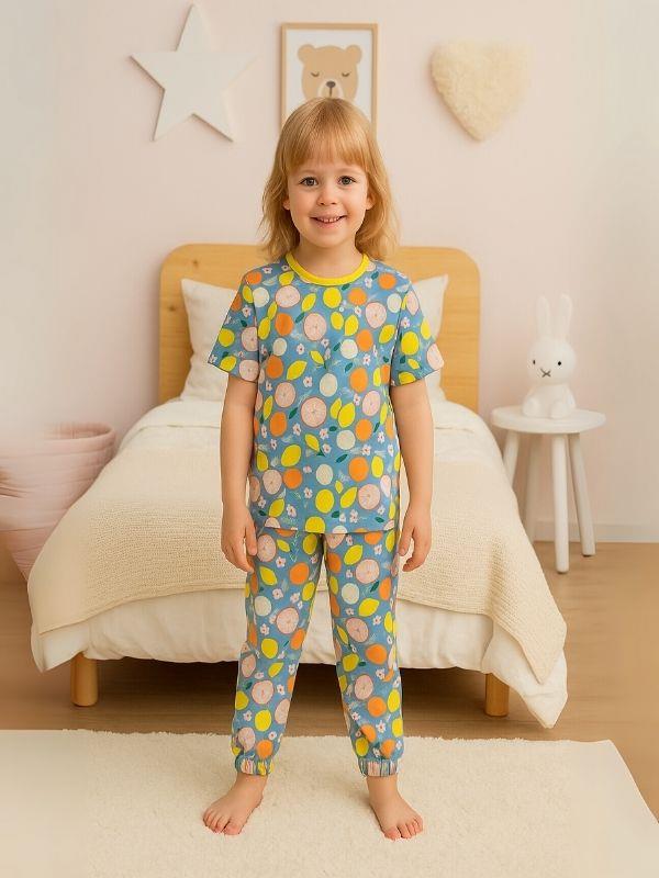 Kız Çocuk Pamuklu Meyve Desenli Kısa Kol Pijama Takımı