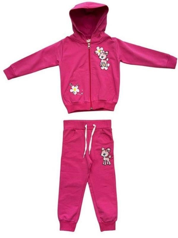 Kız Çocuk Pamuklu Önden Fermuarlı Kapüşonlu İşlemeli Eşofman Takımı