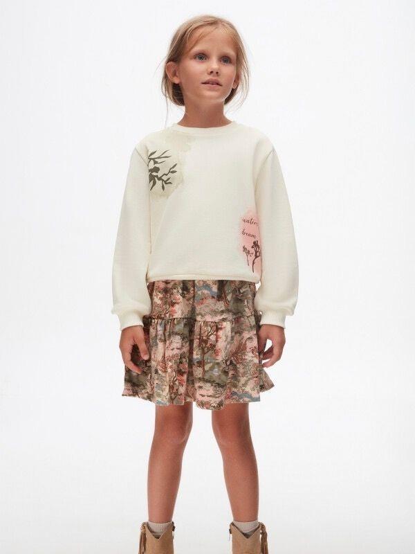 Kız Çocuk Pamuklu Orta Kalınlık Batik Desenli Sweatshirt