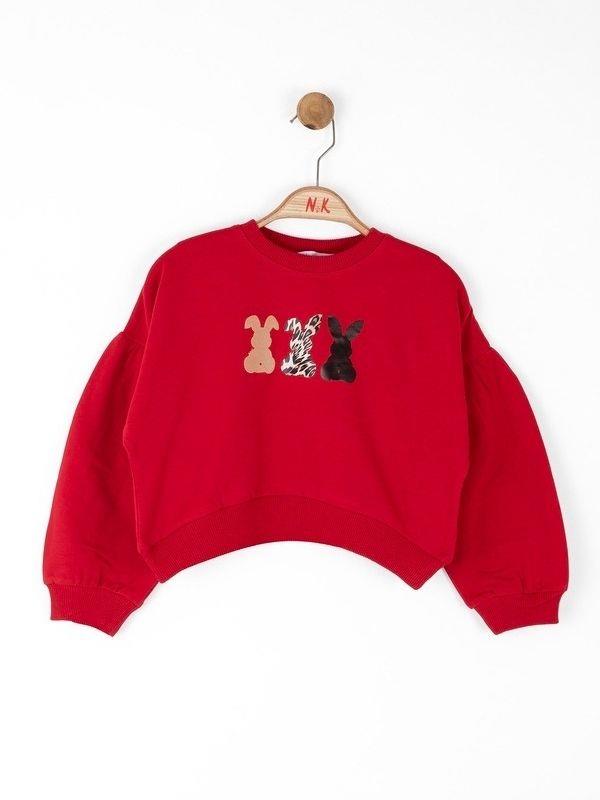 Kız Çocuk Pamuklu Orta Kalınlık Tavşan Baskılı Sweatshirt
