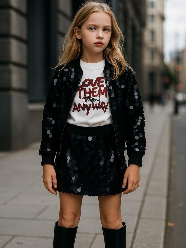 Kız Çocuk Pamuklu Pullu Çıtçıtlı Tasarım Ceket