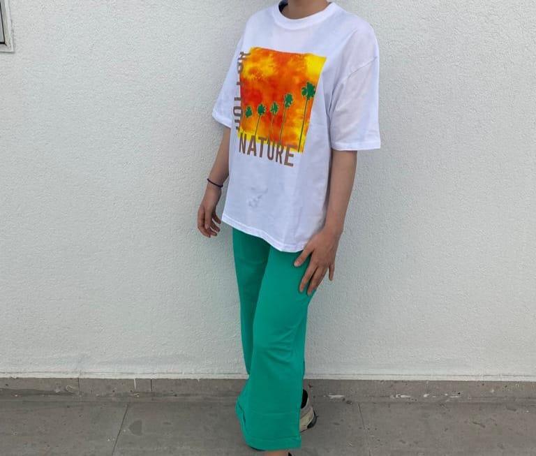 Kız Çocuk Pamuklu Rahat Kesim Manzara Baskılı Tshirt