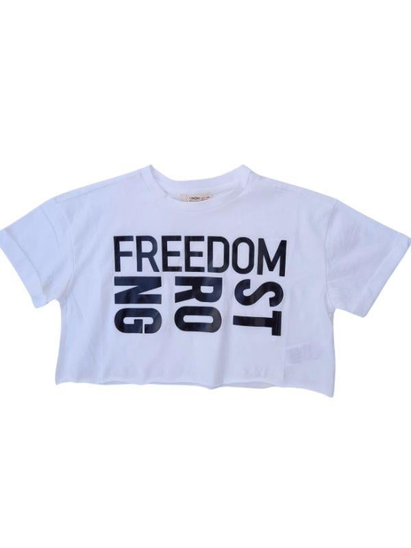 Kız Çocuk Pamuklu Sıfır Yaka Kısa Kol Yazılı Crop Tshirt