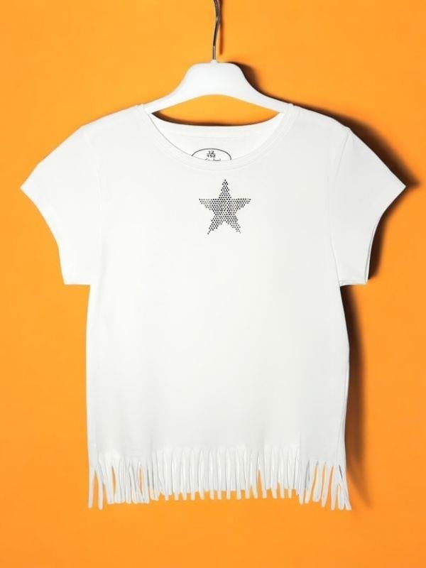 Kız Çocuk Pamuklu Taşlı Yıldız T-shirt