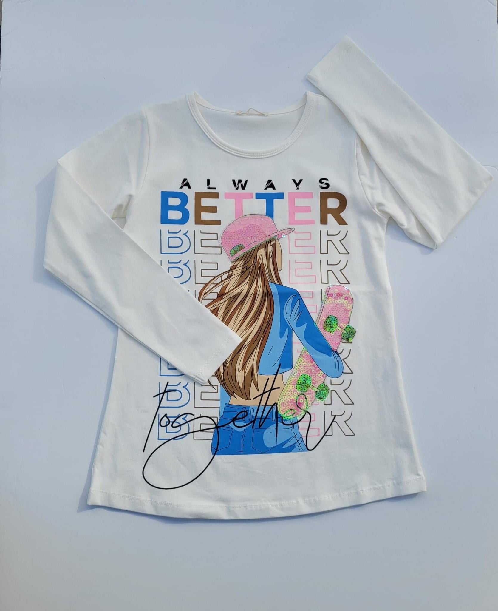 Kız Çocuk Pamuklu Uzun Kollu Pullu Better Yazılı Tshirt