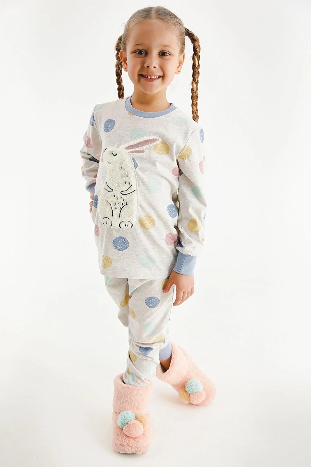 Kız Çocuk Pamuklu Uzun Kollu Tavşanlı Pijama Takımı