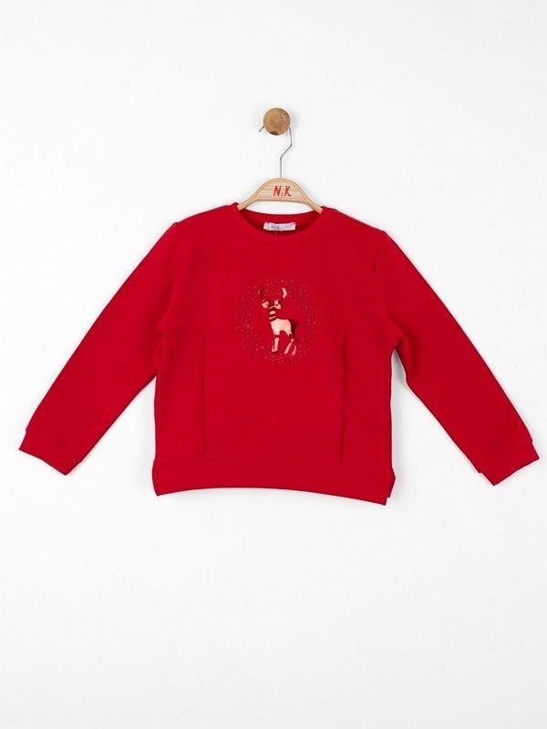 Kız Çocuk Parlak Geyik Baskılı Sweatshirt