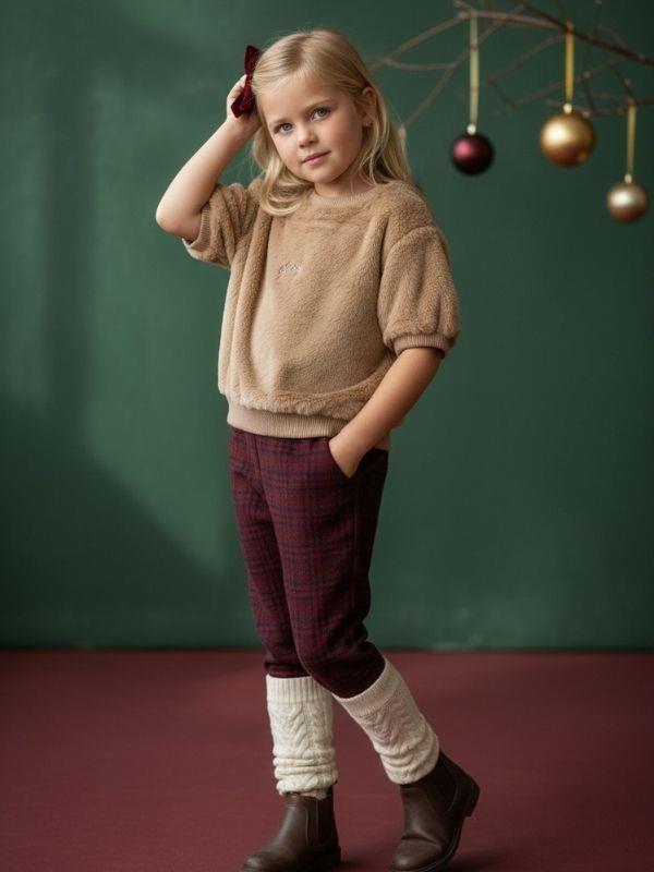 Kız Çocuk Peluş Taşlı Baby Yazılı Kısa Kollu Kazak