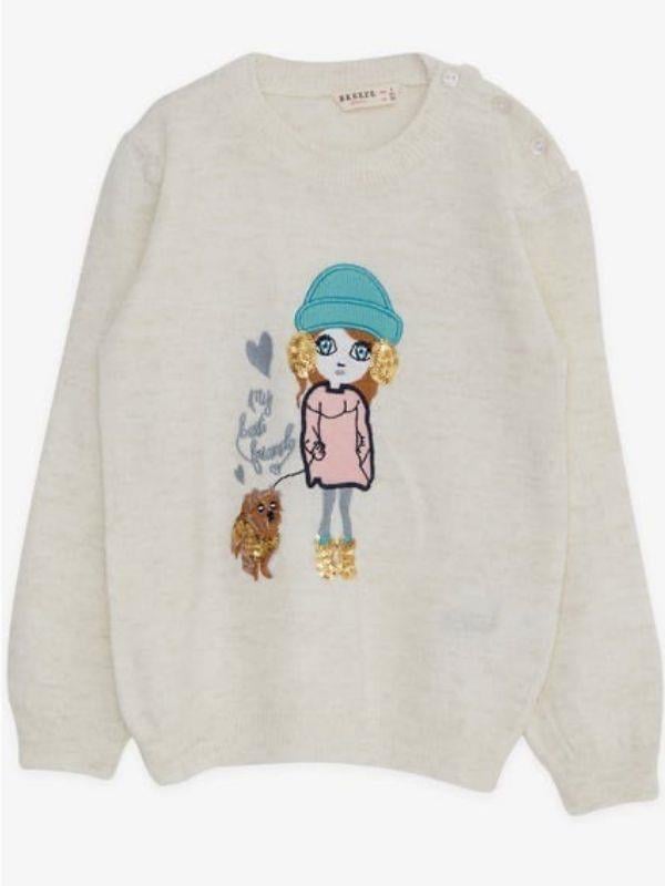 Kız Çocuk Pul Süslemeli Triko Bisiklet Kazak