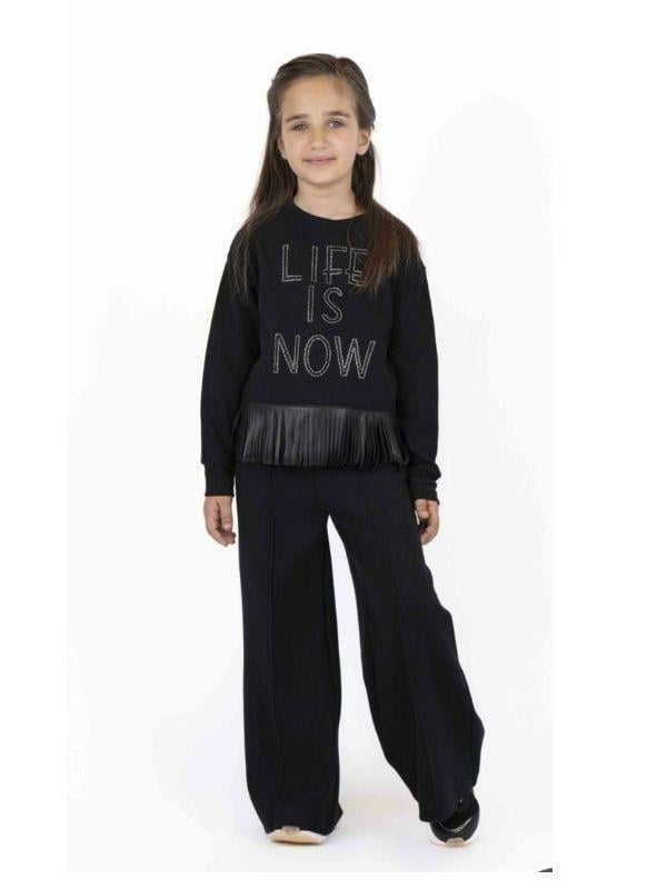 Kız Çocuk Püskül Deri Detaylı Sweatshirt