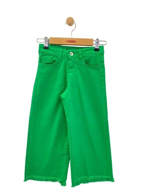 Kız Çocuk Püskül Paça Detaylı Yüksek Bel Yeşil Mom Jeans