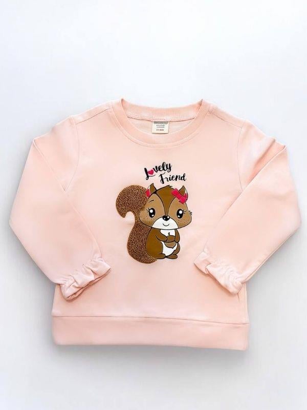 Kız Çocuk Sincap İşlemeli Sweatshirt