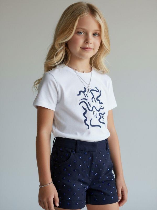 Kız Çocuk Soyut Baskılı Basic T-shirt