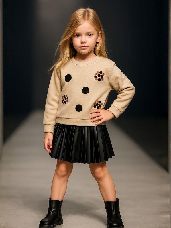 Kız Çocuk Sweatshirt ve Pilise Detaylı İç Elbise 2'li Takım