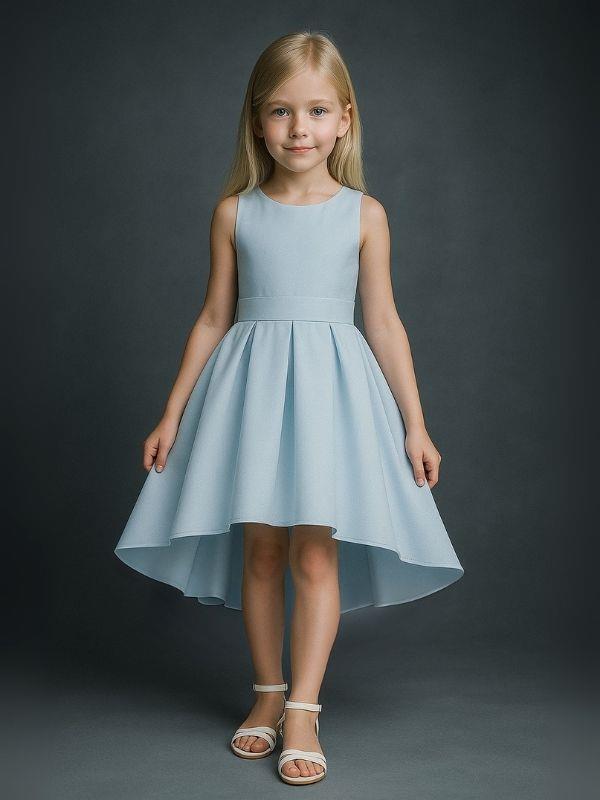 Kız Çocuk Tafta Kumaş Önü Kısa Arkası Uzun Sırtı Fiyonk Detaylı Abiye Elbise