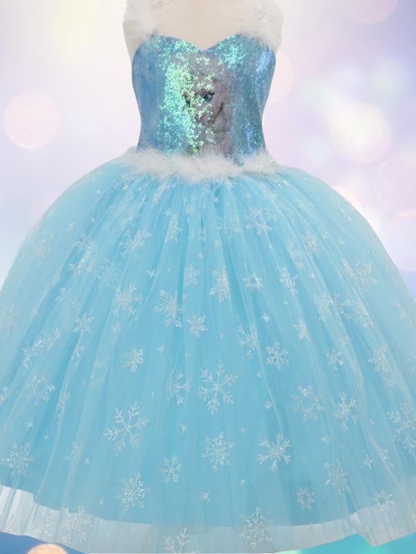 Kız Çocuk Tarlatanlı Simli Frozen Abiye