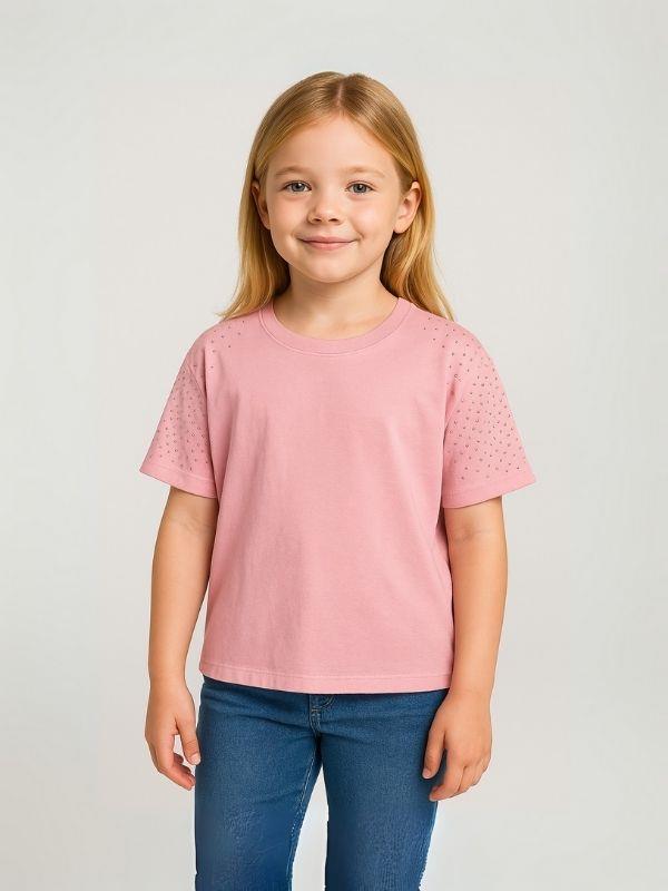 Kız Çocuk Taş İşlemeli Pamuklu T-shirt