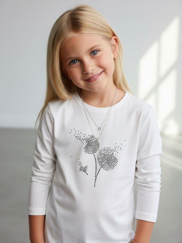 Kız Çocuk Taş İşlemeli Uzun Kollu T-shirt