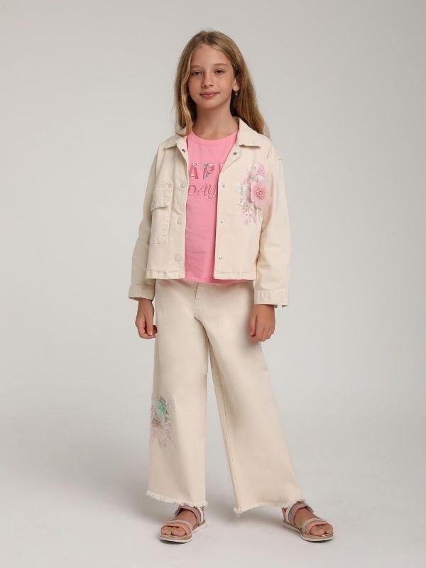 Kız Çocuk Tasarım Çiçek Nakışlı Likralı Kot Pantolon