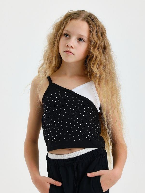 Kız Çocuk Taşlı Askılı Crop Bluz