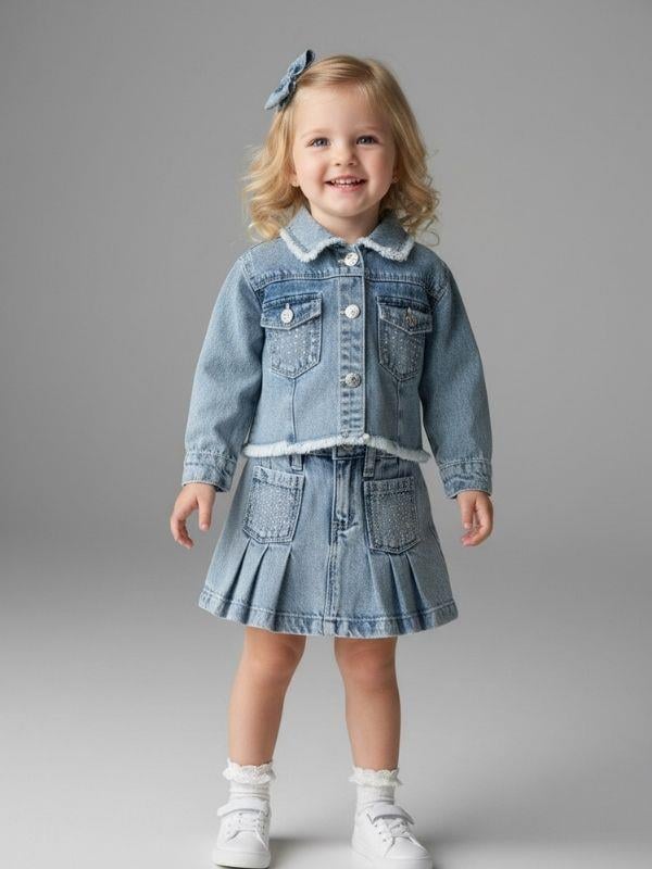 Kız Çocuk Taşlı Denim Ceket