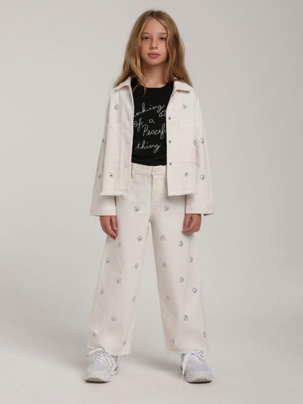 Kız Çocuk Taşlı Kot Ceketli  Pantolon Takım