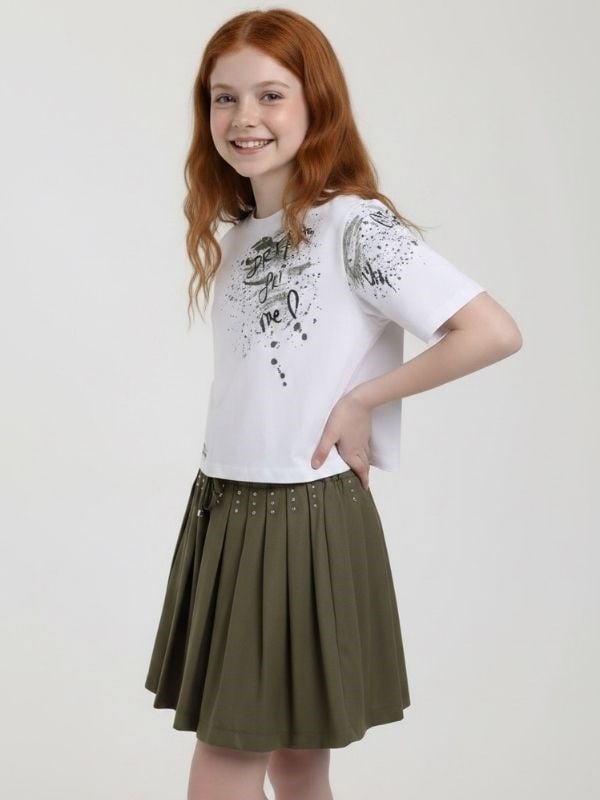 Kız Çocuk Taşlı Tasarım T-shirt