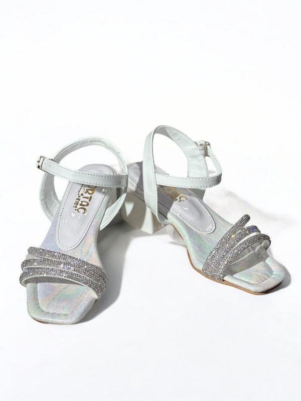 Kız Çocuk Taşlı Üç Bantlı Tasarım Topuklu Abiye Ayakkabı