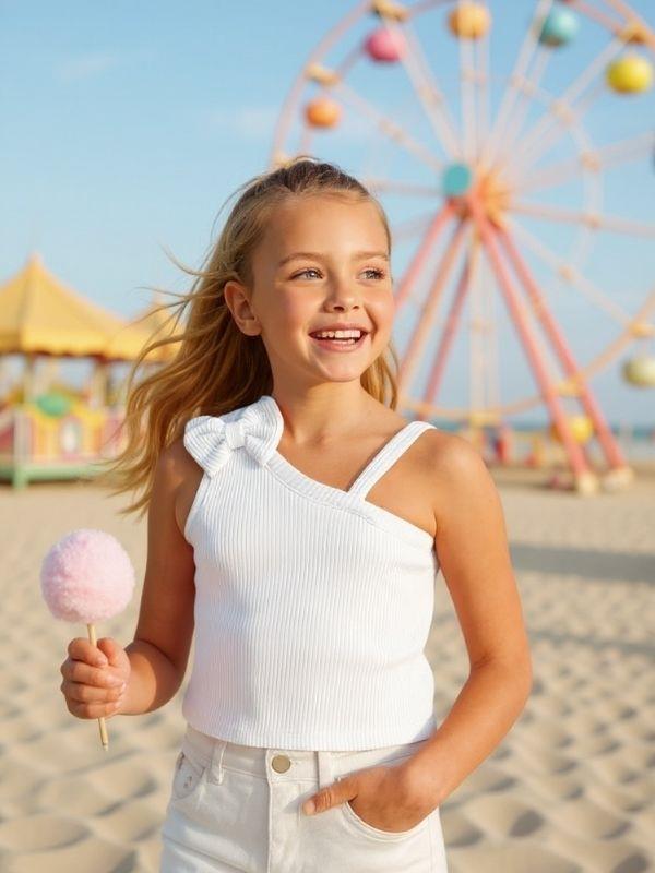 Kız Çocuk Tek Omuz Askılı Fiyonklu Bluz