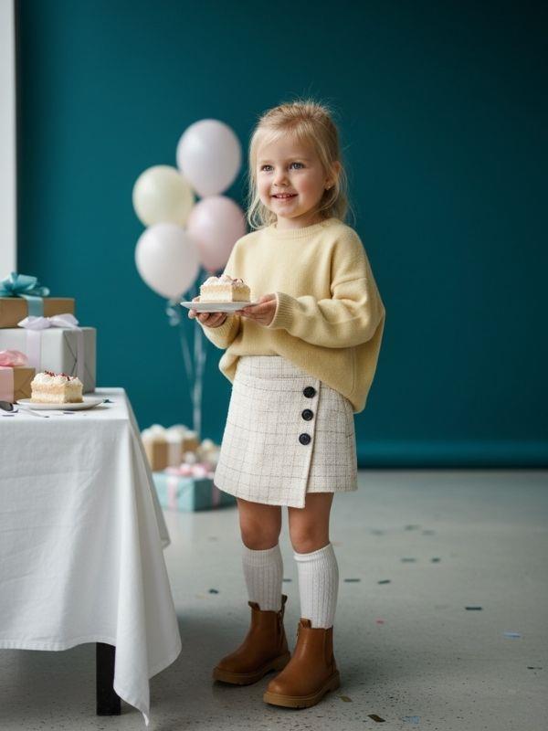 Kız Çocuk Tüvit Kumaş Ekose Desenli Şort Etek