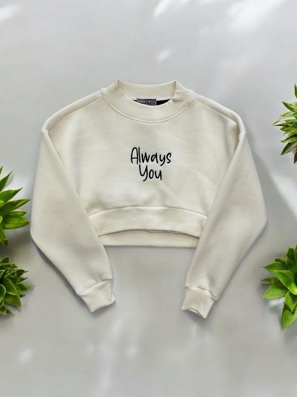 Kız Çocuk Üç İplik Şardonlu Always Yazılı Crop Sweatshirt