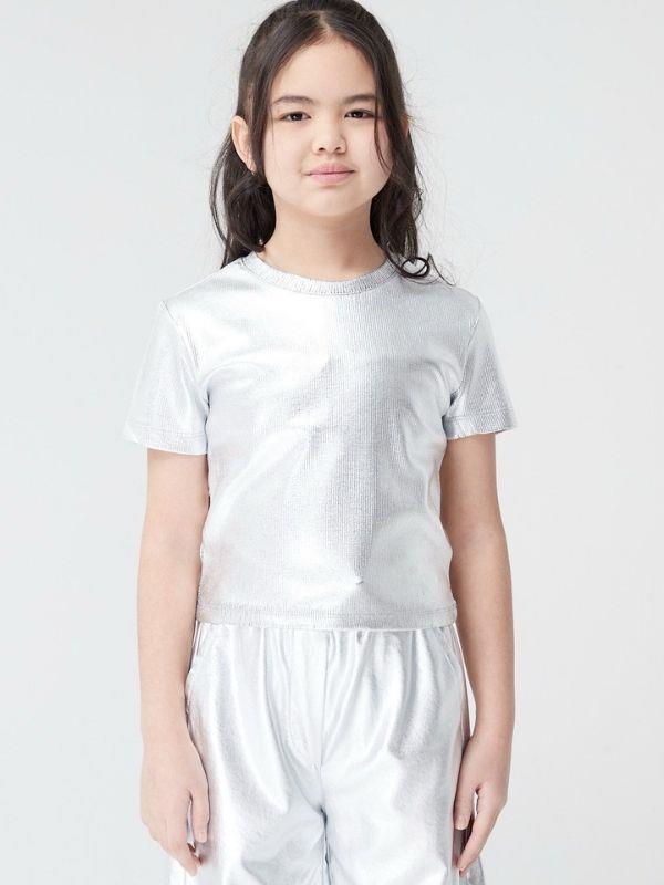 Kız Çocuk Varaklı Crop Tshirt