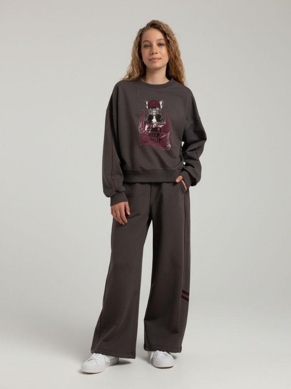 Kız Çocuk Yanları Şeritli Çıtçıt Detaylı Tasarım Eşofman Alt