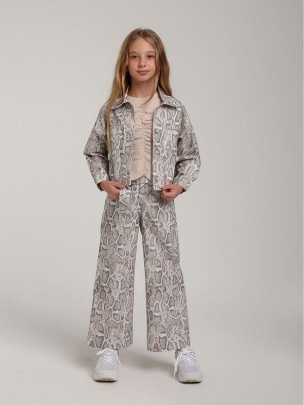 Kız Çocuk Yılan Derisi Desenli Ceketli Pantolonlu Takım